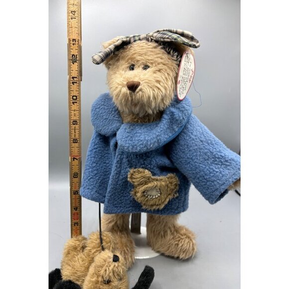 Progressive Plush Paige Bear With Puppy Wearing Blue Coat on Stand - Picture 8 of 8